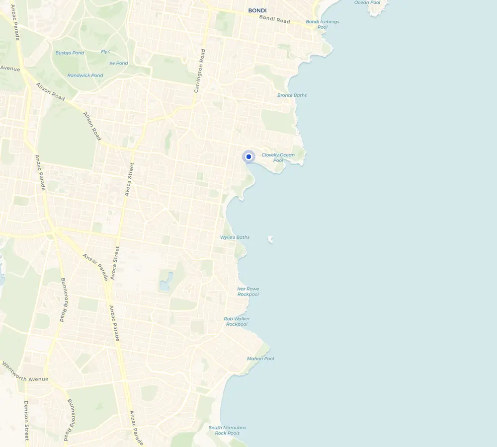 Map of the Clovelly service area and the surrounding Eastern Suburbs, showing Clovelly and the nearby streets we cover.