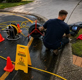 Burst drain pipe being repaired in Clovelly
