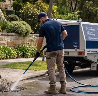 Cutting tree roots out of a Clovelly drain